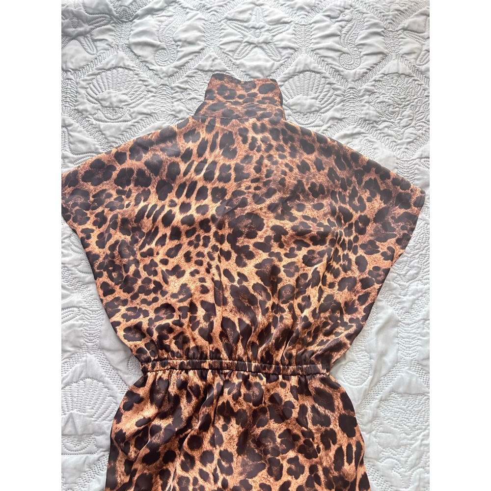 Michael Kors Leopard Print Wide Leg Jumpsuit XS Collared Button Front - Picture 7 of 13